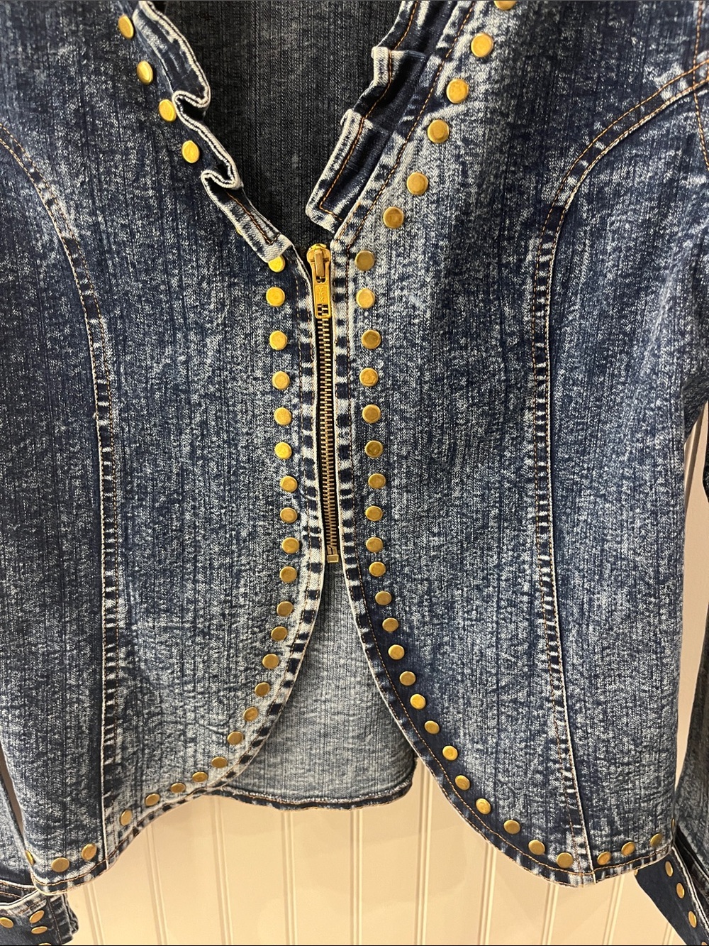 Women's Ruffle Denim Jacket - Blue Size Small - Picture 4 of 5
